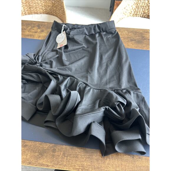 ELLYDOOR Women Ballroom Latin Dance Skirt Ruffle Hem Asymmetric High Low, Medium - Picture 12 of 14